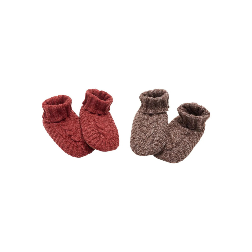 MUK LUKS Women's 2pk Shea Butter Fold Over Slipper Sock Brown/Rust - Regular